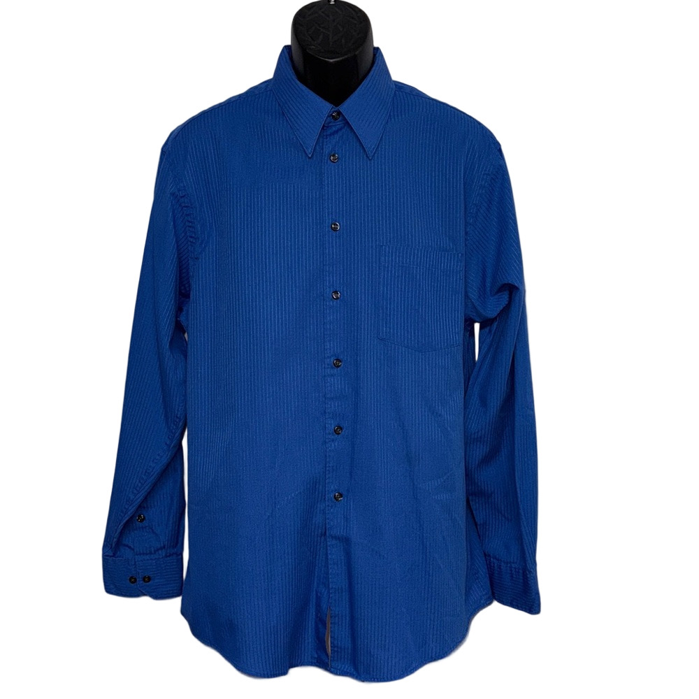 John Ashford Fitted 17 34/35 Blue Wrinkle Resistant Button Down Shirt